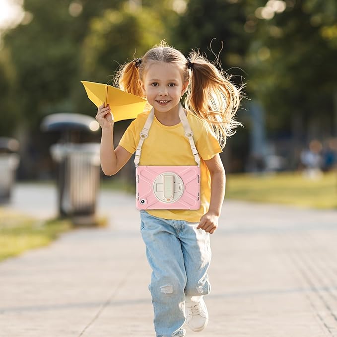 ProCase Protective Case for Lenovo Tab M11 / Lenovo Tab K11 LTE 2024, Rugged Heavy Duty Shockproof Rotating Kids Cover with 360° Rotate Kickstand & Shoulder Strap for Tab TB330FU TB330XU -Pink