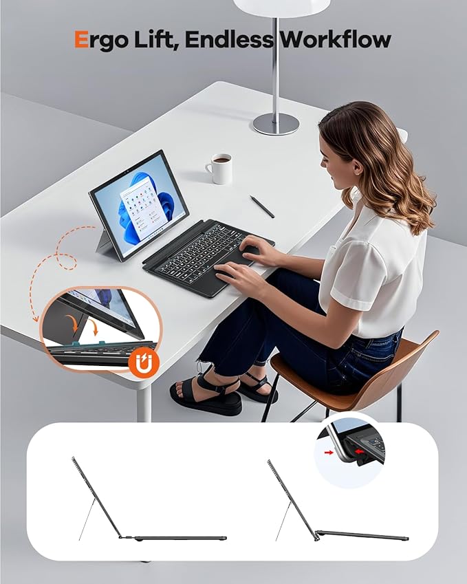 Doohoeek Surface Pro 11/10/9/8/X 13 Inch Keyboard, Bluetooth Keyboard with Touch Pad & Pen Slot & Lighting Keys Compatible with Surface Pro Copilot+ 13", Ultra-Slim Keypad for Windows 11, Black