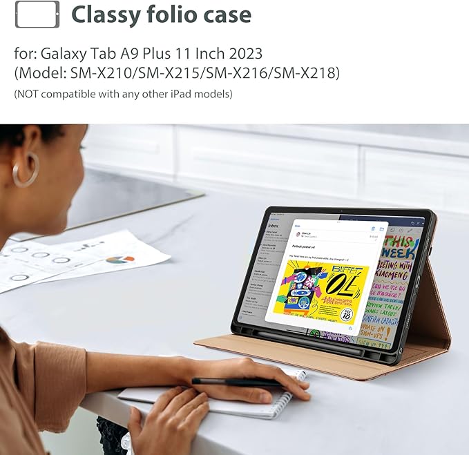 ProCase for Galaxy Tab A9 Plus 11 Inch 2023 (Model: SM-X210/SM-X215/SM-X216/SM-X218); Premium PU Leather Folio Business Stand Cover with Hand Strap; Pencil Holder; Front Pocket -Brown
