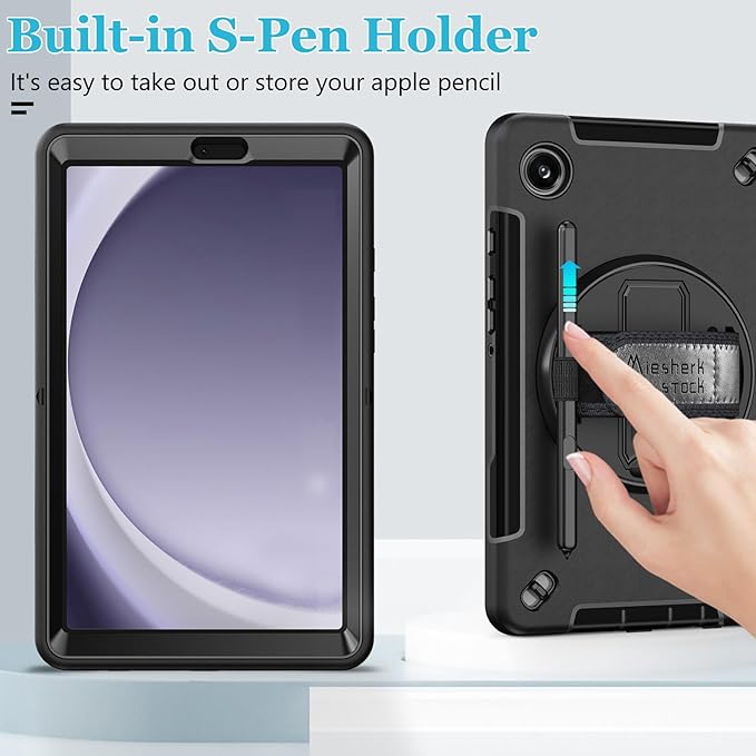 Case for Galaxy Tab A9 Plus 5G 2023: Heavy Duty TPU Cover for Samsung Tablet A9+ 11 Inch with Screen Protector- Stand - Handle - Shoulder Strap -S-Pen Holder- Black