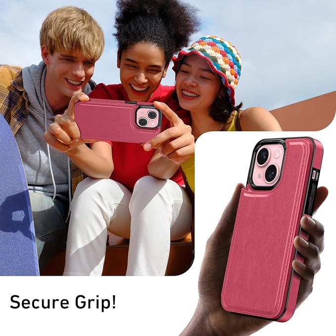 FUNMIKO for iPhone 13 Wallet Case with Card Holder, RFID-Blocking, Military-Grade Protection & UV-Printed Artwork, Magnetic Closure with Leather Kickstand - Hot Pink