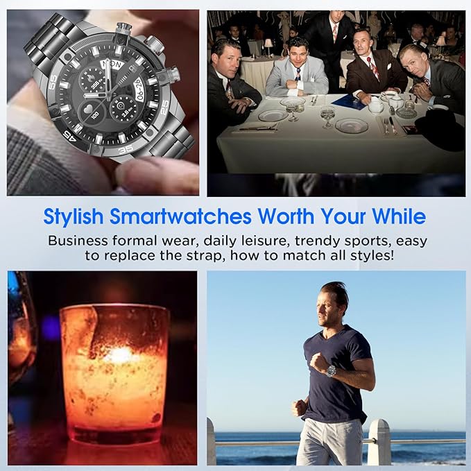 Stainless Steel Smartwatch - Metal Design Mens Smart Watches with 1.53" HD Screen, Fitness Tracker, Sleep Monitor, Steel&Silicone Bands (Black)