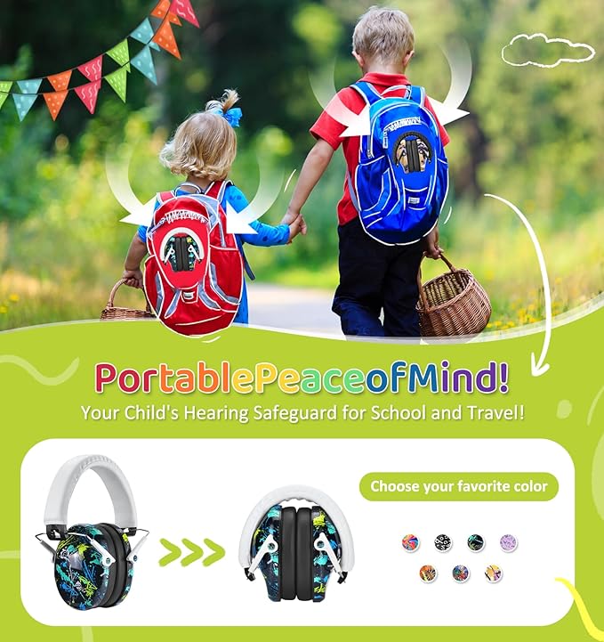 PROHEAR 032 2 Pack Kids Ear Protection, NRR 25dB Childrens Earmuffs, Adjustable Headband Safety Ear Muffs for Sports Events, Concerts, Airports - Orange & White