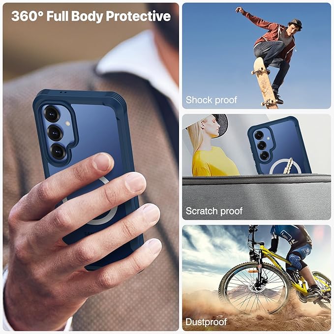 CENHUFO Magnetic Privacy for Samsung Galaxy S25 Case, Full Body Phone Case with Built-in 9H Tempered Glass Privacy Screen Protector and Camera Lens Cover, Shockproof Protective Clear Bumper -Blue