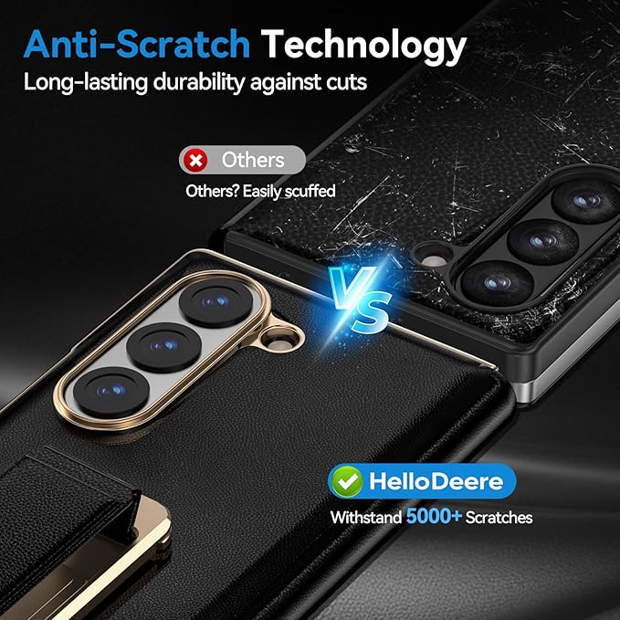 for Samsung Galaxy Z Fold 6 Case with Kickstand,【Military Grade Drop Protection】 【Hinge Protection】, Anti-Scratch Full Body Cover Shockproof Leather Phone Case for Z Fold 6 Case, Black