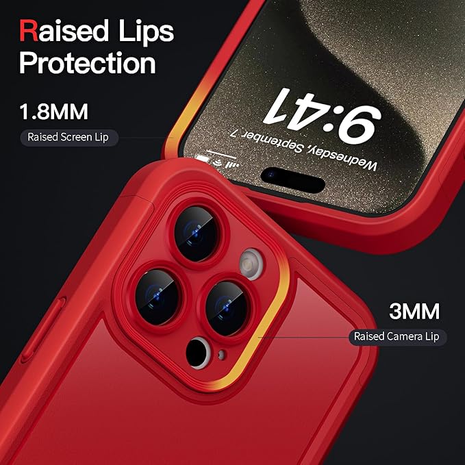 COOLQO Magnetic for iPhone 15 Pro Max Case, Compatible with MagSafe, Dual Layer Design Military Grade Protection, Translucent Matte Scratch-Resistant Back Protective Shockproof Phone Case, Red