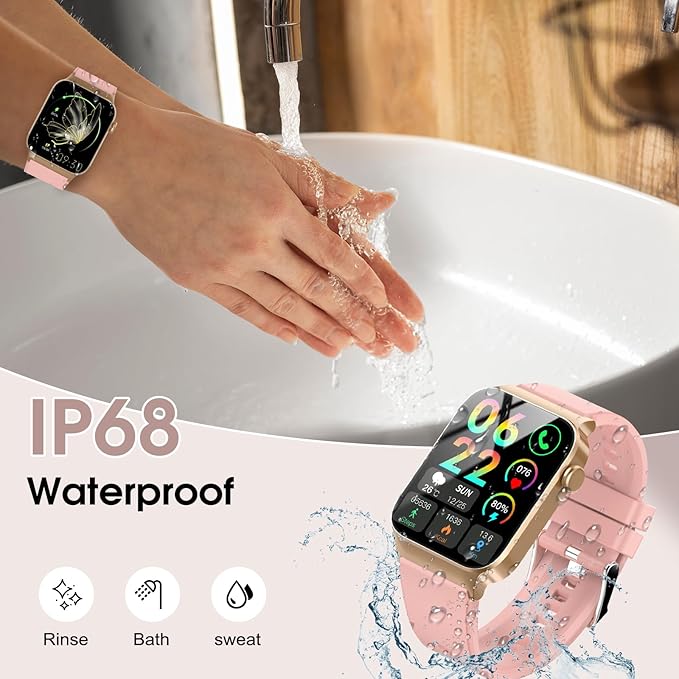 Smart Watch for Men Women Bluetooth Call, 1.85" HD Screen Smartwatch with Heart Rate/Sleep Monitor, 110+ Sport Modes Activity Trackers IP68 Waterproof, Fitness Watch Android iOS, Pink