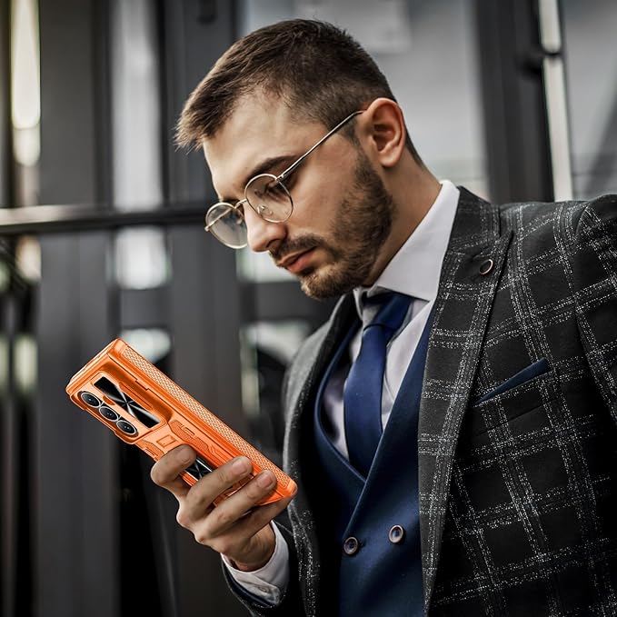 VEGO for Galaxy Z Fold 7 Case with Stand, 360°Ring Magnetic Kickstand & Hinge Protection & Front Screen Protector & Camera Cover & Belt Clip Holster Case for Samsung Galaxy Z Fold 7 5G - Orange