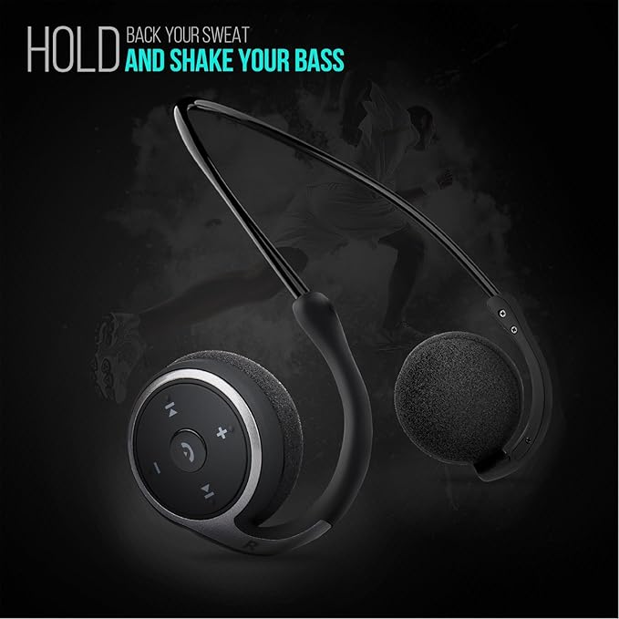 Small Bluetooth Headphones Wrap Around Head - Sports Wireless Headset with Built in Microphone and Crystal-Clear Sound, Foldable and Carried in The Purse, and 12-Hour Battery Life, Black