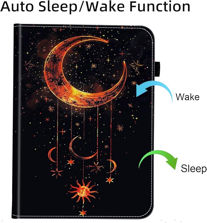 Case for Samsung Galaxy Tab A9 Plus/A9+ 5G 11 Inch 2023 Model (SM-X210/X216/X218),Card Slot PU Leather TPU Case Pen Holder Auto Wake Sleep,Moon Sun