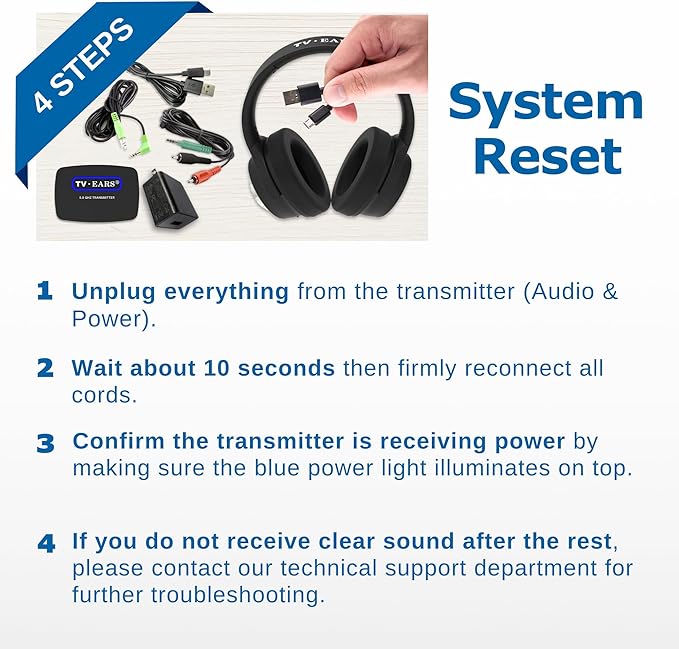 TV · EARS 5.8 GHz Wireless Headphones System for TV, Voice Clarifying for Listening & Watching Experience with Rechargeable Batteries, Adjustable Sound, Works with most TV Brands, Range up to 100 Feet