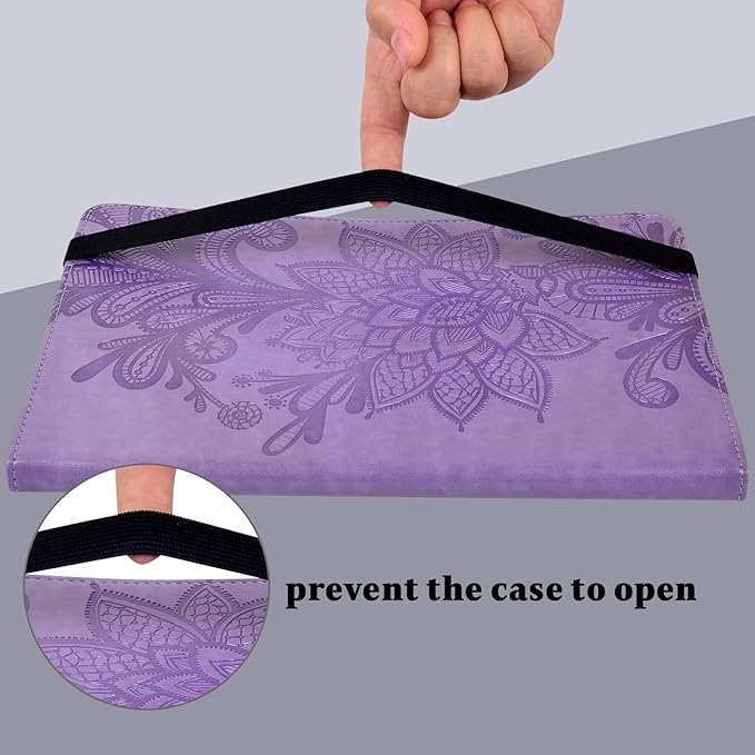Case for Lenovo Tab M11 (TB-330FU/330XU) 11" 2024, Embossed Lace PU Leather Flip Folio Stand Cover Case with Elastic Band Card Slots Pen Holder & Multiple Viewing Angles- Purple