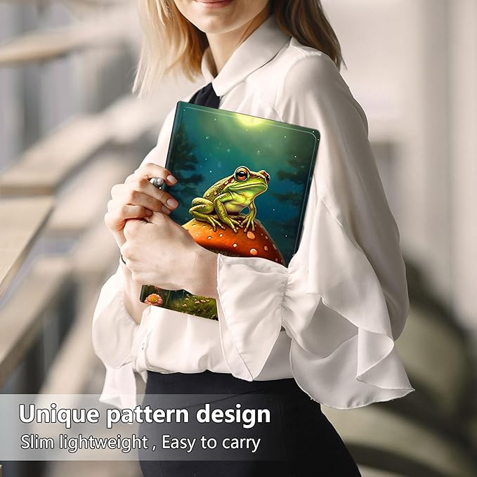 Slim Case for Samsung Galaxy Tab S10 FE / S9 FE 5G 10.9" & Tab S9 11", PU Leather Protective Cover, Multi-Angle Stand, Auto Sleep/Wake, Frog Mushroom