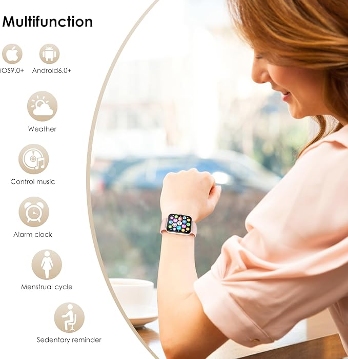 IOWODO Smart Watch(Answer/Make Call), 1.85" Smart Watches for Women, 100+ Sport Modes, Pedometer, IP68 Waterproof Fitness Tracker, Heart Rate/Sleep Monitor, Smart Watches for Android & iOS (2 Straps)