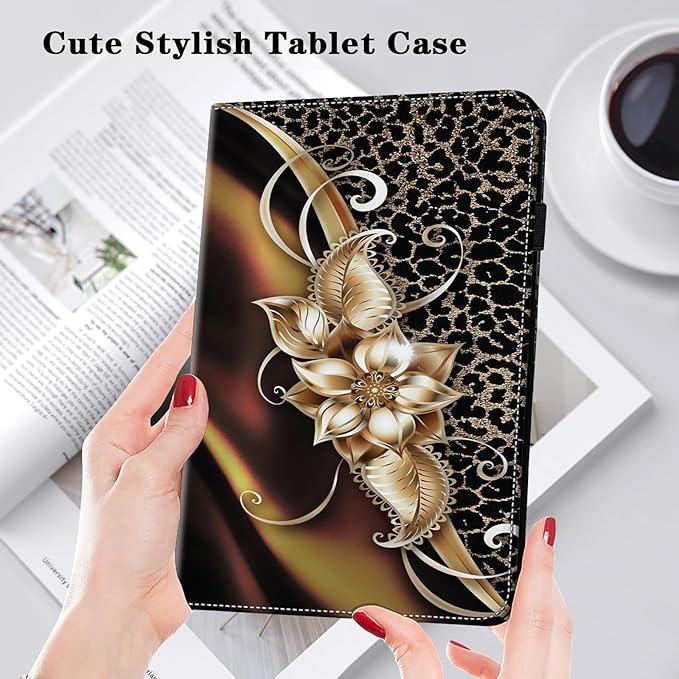 Case for Lenovo Tab M11 2024 11 inch,PU Leather Stand Flip Cover with Card Solts Elastic Band for Lenovo Tab M11 Tablet - Metallic Flower