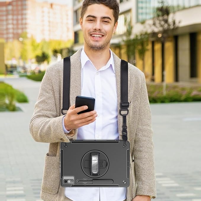 ZenRich Tablet Case for Lenovo Tab P12 12.7 Inch 2023/2024 Release, with 360° Rotating Kickstand, Hand Strap & Shoulder Belt - Heavy Duty Shockproof Rugged Protective Cover