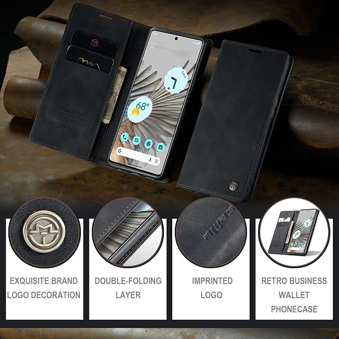 for Google Pixel 7 Pro Case, Flip Wallet Leather Case with Card Holder Magnetic Closure Shockproof Kickstand Protective Phone Cases Cover for Google Pixel 7 Pro,Black