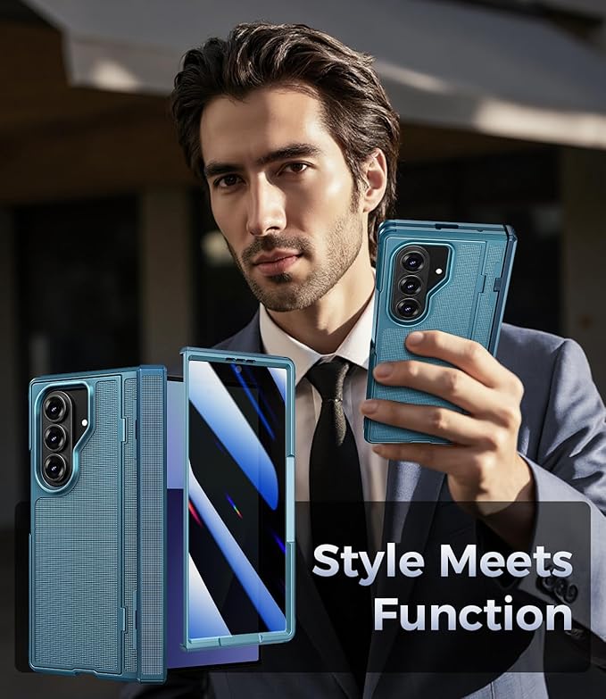 for Samsung Galaxy Z Fold 7 Case with Privacy Screen Protector, Kickstand & Hinge Protection – Rugged Hard 360° Full Body Protective Phone Cover Case for Z Fold 7 5G 2025 - Blue