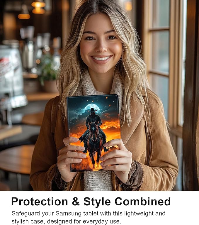 Case for Samsung Galaxy Tab S10 Ultra/Galaxy Tab S9/S8 Ultra 14.6-Inch, Slim PU Leather Stand Cover with Auto Wake/Sleep, Multi-Angle Viewing & Shockproof, Man Riding Horse