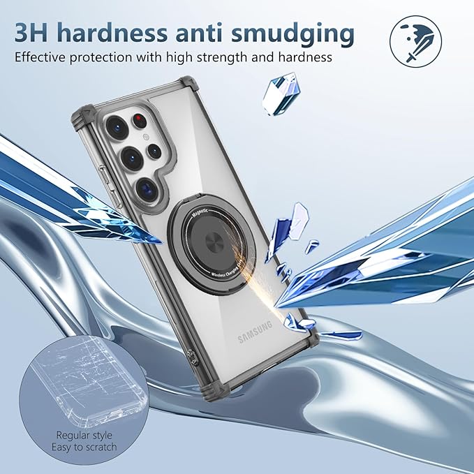 for Samsung Galaxy S23 Ultra Case Compatible with Magnetic Wireless Charging with Screen Protectors, S23 Ultra Case Built-in Kickstand Ring Military Grade Drop Protection Shockproof Black