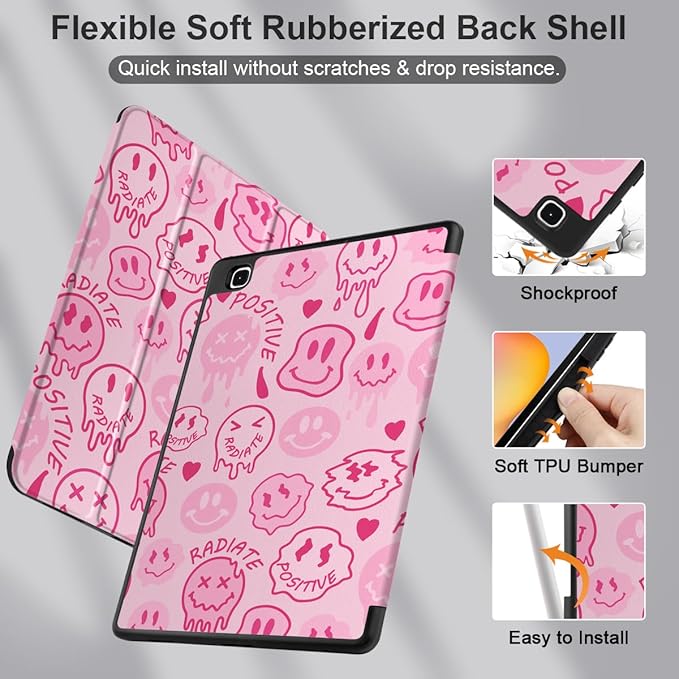 DONGKE Case for Samsung Galaxy Tab S6 Lite 10.4 Inch 2024/2022/2020, Trifold Stand + S Pen Holder + Auto Wake/Sleep + Soft TPU Protective Stand Back Cover, Melting Faces