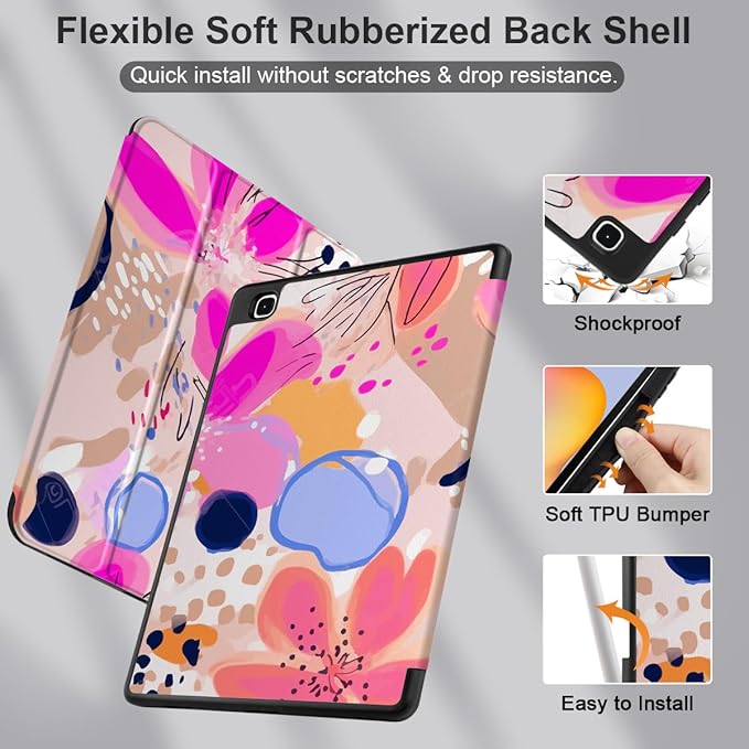 DONGKE Case for Samsung Galaxy Tab S6 Lite 10.4 Inch 2024/2022/2020, Trifold Stand + S Pen Holder + Auto Wake/Sleep + Soft TPU Protective Stand Back Cover, Floral Artistic