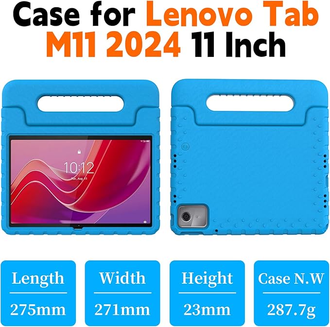 for Lenovo Tab M11 Case with Rotating Handle Stand, New Kids Heavy Duty Shockproof Cover for Lenovo Tab M11/Tab K11 LTE 11" 2024, Blue