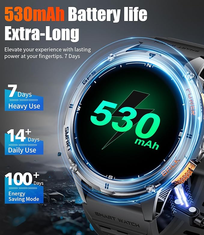 GPS Smart Watch for Men with LED Flashlight, 530mAh Extra Large Battery, 1.43'' AMOLED Military Smartwatch Answer/Make Call with Heart Rate SpO2 Sleep Monitor for Android iOS Black