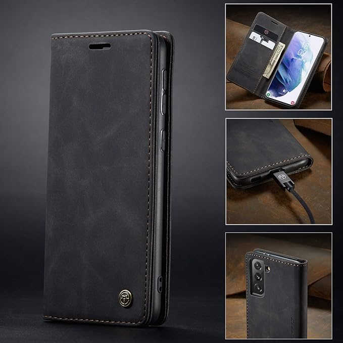 for Samsung Galaxy S21 Case, Flip Wallet Leather Case with Card Holder Magnetic Closure Shockproof Kickstand Protective Phone Cases Cover for Samsung S21,Black