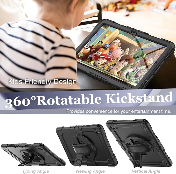 Bundle of Case for Samsung Galaxy Tab A9 Plus 11 Inch 2023 with Tempered Glass Screen Protector Pencil Holder,BLOSOMEET Galaxy A9+ Plus Tablet Case with Shoulder Strap Hand Strap&Stand,Black