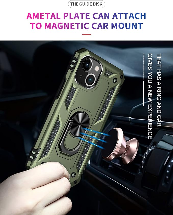 ADDIT Phone Case for iPhone 14 Plus Case,with Kickstand Ring,Adjustable Stand,Military Grade,Heavy Duty Protection,Shockproof,Anti-Fingerprint,Support Magnet Car Mount,ArmyGreen