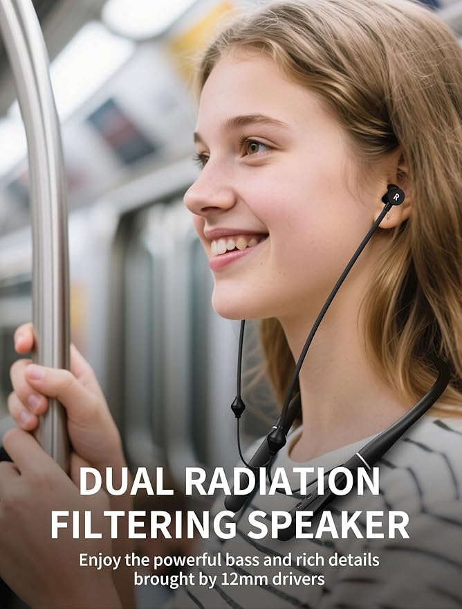 Air Tube Bluetooth Headphones with LED Battery Display,EMF Free Neckband Wireless Earbuds with 25H Playtime,HD Bass Airtube Headphone Emf Free with Mic And Controls,Airtube Earbuds For Sleep,Work,Gym