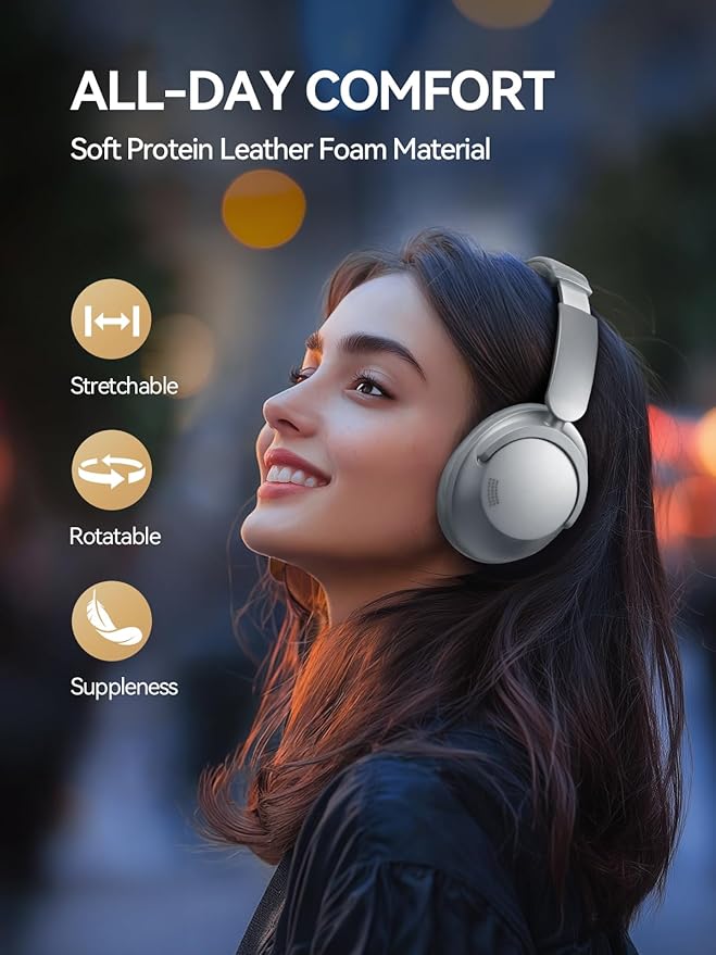1MORE SonoFlow Pro HQ51 Wireless Over-Ear Headphones, Reduce Noise by Up to 45dB, Hi-Res Audio, 100H Playtime, App Control, Bluetooth 5.4, AI Clear Calls, Ultra-Light Comfort for Travel Office, Silver