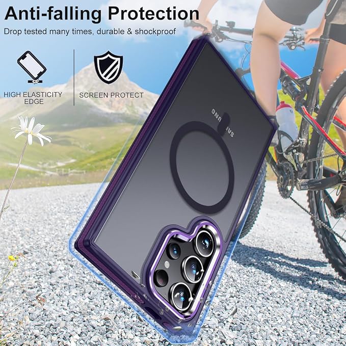 for Samsung Galaxy S24 Ultra Case, Magnetic Phone Case Compatible with Magsafe, Metal Camera Bezel Drop Protection Silky Translucent Back Cover for Galaxy S24 Ultra 5G (Dark Purple)