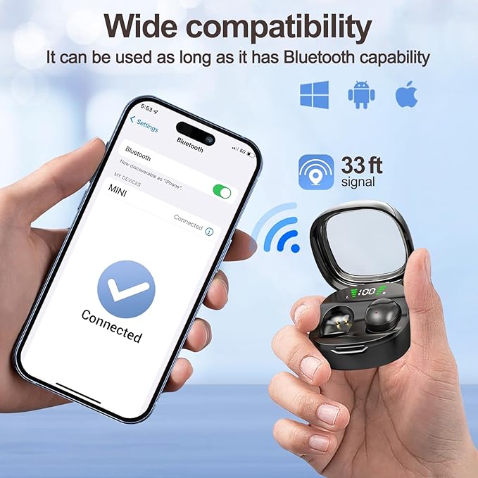 Sleep Earbuds, Invisible Mini Headphones Wireless Bluetooth, Sleep Headphones for Side Sleepers, Small Ear Buds, Hidden Earbuds for Work, Suitable for Sleep, Work, Exercise (Black)