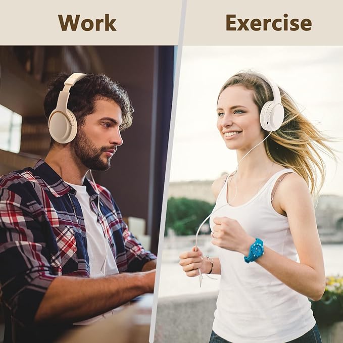 SN-A2 Headphones Wireless Bluetooth with Mic,Lightweight On Ear Headphone, Bluetooth 5.3, 20H+ Playtime,Portable Wired and Wireless Headphones for School, Travel, Gym - Beige