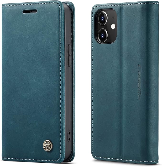 for iPhone 12/12 Pro Case, Flip Wallet Leather Case with Card Holder Magnetic Closure Shockproof Kickstand Protective Phone Cases Cover for iPhone 12 Pro 6,1",Blue-Green