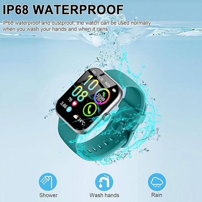 Smart Watch (Answer/Make Calls), 1.96"HD Smartwatch for Men Women 113+ Sport, 2025 Fitness Activity Tracker with Heart Rate Monitor, Sleep Trackers, Pedometer, IP68 Waterproof for Android iOS Green