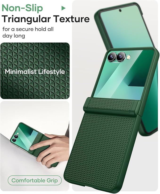 Vihibii for Samsung Galaxy Z Flip 7 Case with Rugged Hinge Protection & Outer Screen Protector, Compatible with Wireless Charging, Non-Slip Shockproof Slim Phone Cover for Galaxy Z Flip 7 2025, Green