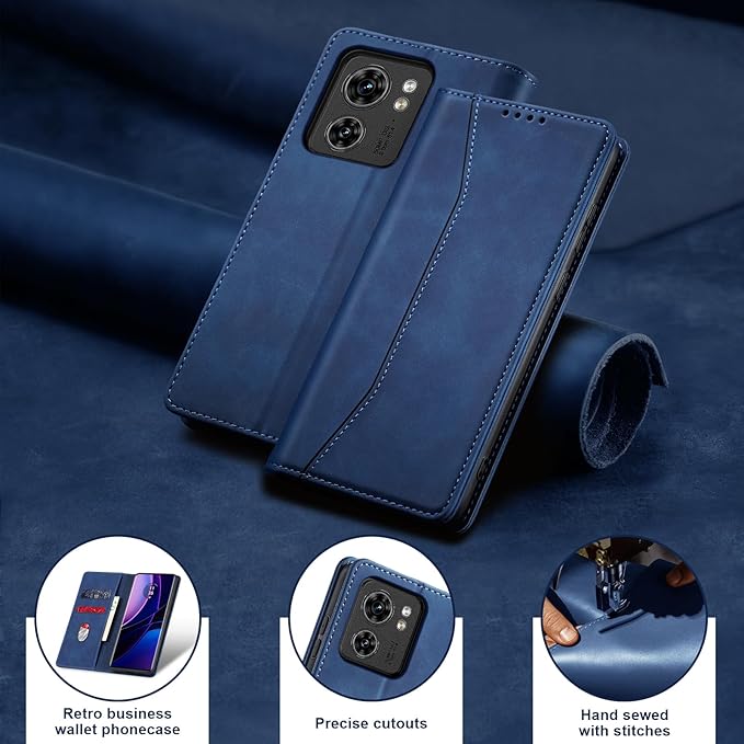 Jasonyu Flip Wallet Case for Motorola Edge (2023),Leather Magnetic Folio Cover with Card Holder,Kickstand - TPU Shockproof Durable Protective Phone Case,Blue
