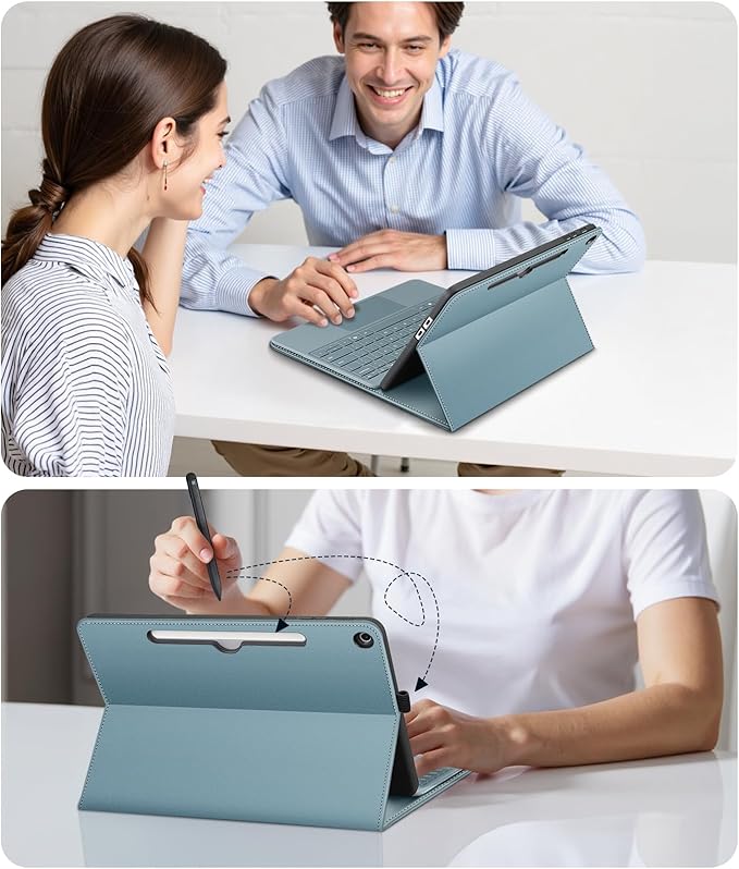 Fintie Protective Case for Microsoft Surface Pro 12 Inch (2025), Multi-Angle Viewing Portfolio Business TPU Back Cover with Pocket & Stylus Holder, Compatible with Type Cover Keyboard (Ocean Blue)