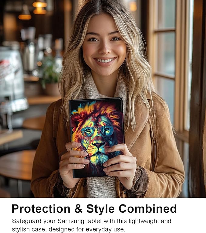 Case for Samsung Galaxy Tab A9+/A9 Plus 11” 2023 Model (SM-X210/X216/X218), Slim PU Leather Stand Cover with Auto Wake/Sleep, Multi-Angle Viewing & Shockproof, Lion with Glasses