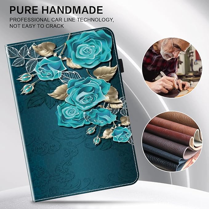 ALILANG Case for Lenovo Tab M9 9 inch Case 2023 (TB-310FU) with Stylus, Shockproof Folding Stand Cover for Lenovo Tab M9 Case-Blue Rose