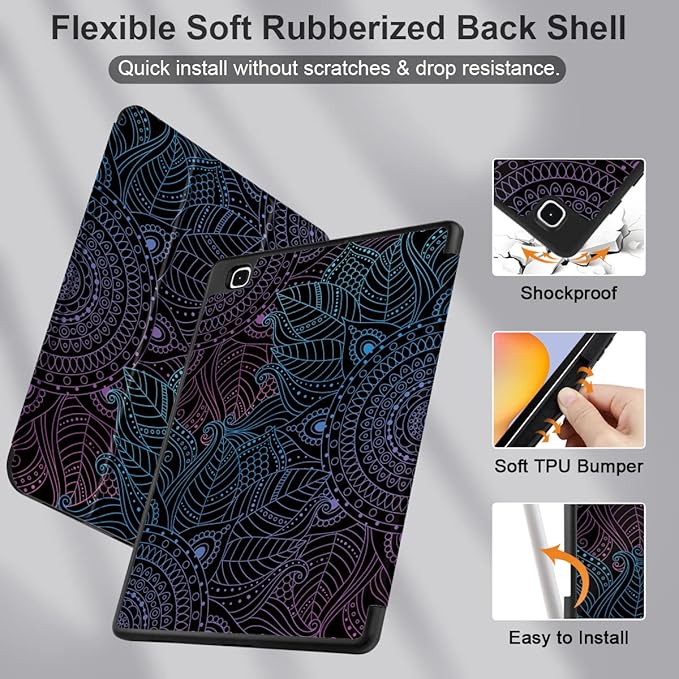 DONGKE Case for Samsung Galaxy Tab S6 Lite 10.4 Inch 2024/2022/2020, Trifold Stand + S Pen Holder + Auto Wake/Sleep + Soft TPU Protective Stand Back Cover, Mandala