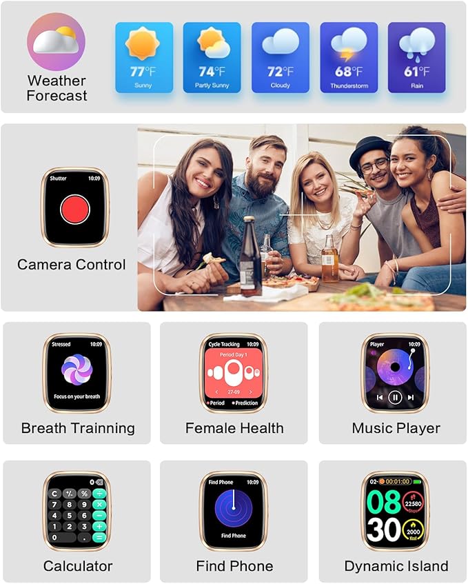 Smart Watches for Women, 1.75" Bluetooth Call, AI Voice Smartwatch, 24/7 Heart Rate Monitor, Blood Pressure/SpO2/Sleep Tracker, IP68 Waterproof, 100+ Sports Fitness Tracker for Android iOS Pink