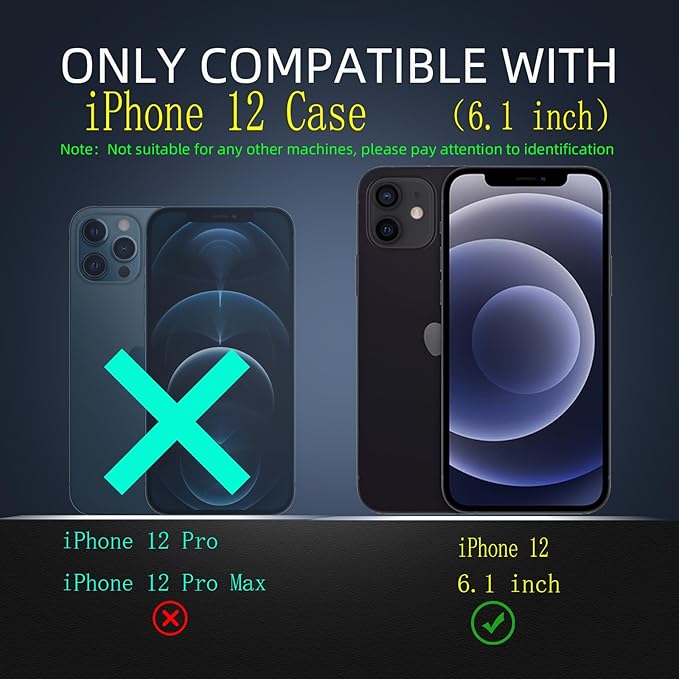 for iPhone 12 Case Magnetic Compatible with MagSafe Wireless Charging,with 2 Screen Protectors,Built-in Kickstand Ring,Shockproof Shock-Absorbent Scratch Resistant Heavy Duty Protection Black