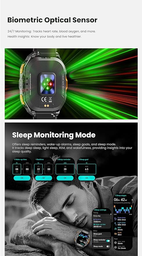 2025 GPS Sports Smart Watch for Men & Women, 1.96" AMOLED Display Fitness Tracker with Heart Rate, Blood Oxgn, Sleep Monitor, 100+ Sports Modes, Waterproof 5ATM, Compatible with Android & iOS (Black)