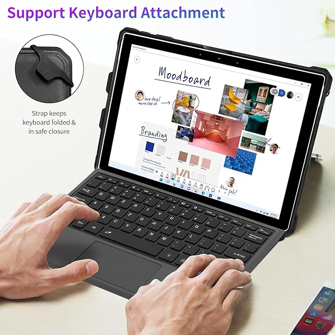 Case for 12.3" Microsoft Surface Pro 7+/7/6/5/4/LTE Protective Rugged Cover Case, with Stylus Pen Holder and Hand Strap, Compatible with Type Cover Keyboard, Black