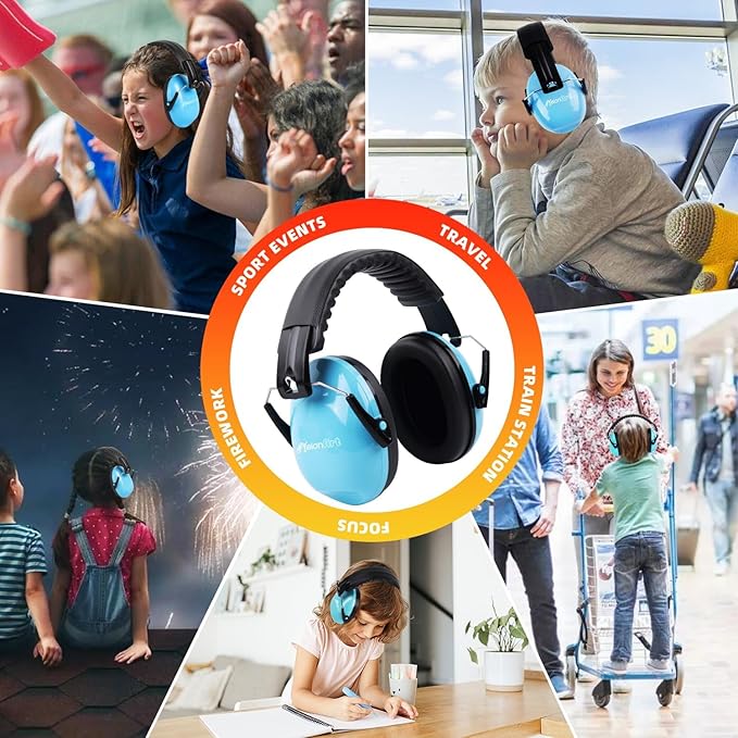 MelonArt Kids Ear Protection Earmuffs Safety Hearing Protection Headphones Noise Reduction for Autism Sensory Kids Chirldren (Black Blue)