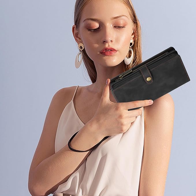 TwoHead Wallet Case Compatible with iPhone 15 Plus,Detachable Magnetic Phone Case,All-Round Shockproof Protective Leather Phone Case with Card Holder,6.7 in